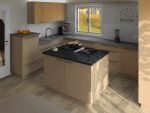 Einbauküche in antik Eiche furniert Arbeitsplatte Kochbereich in Granit Arbeitsplatte im Küchenbereich Corian
